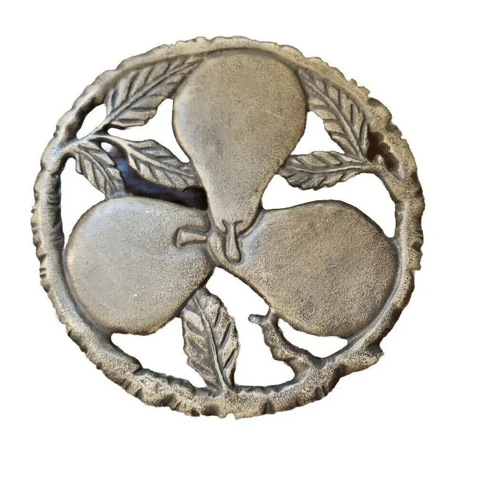Vintage Cast Iron Metal 3 Pear Footed 7 Inch Round Trivet